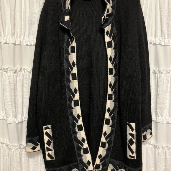 ALPACA 100%. “Mon Repose" long SWEATER coat in black/ white S-M WARM Beàutiful. - Picture 7 of 8